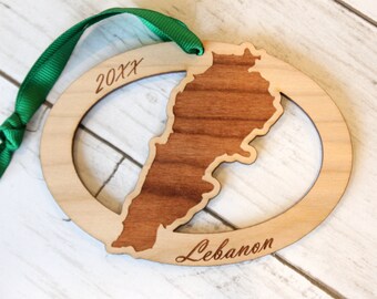 Lebanon Customized Wooden Map Ornament, Christmas, Personalized