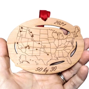 Custom Text and Cities US Map ornament, Road Trip Travel Ornament, long distance relationship, 50 state marathons image 4