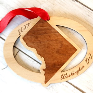 Washington DC houten ornament, District of Columbia, Kerstmis, aangepaste, gepersonaliseerd, US Capitol ornament, Smithsonians, Georgetown, DC
