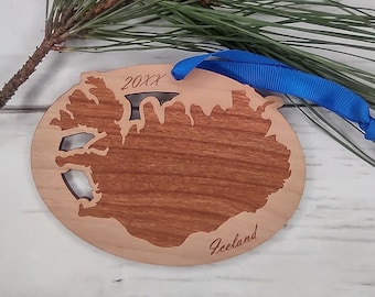 Iceland Wooden Ornament, Christmas, Customized, Personalized, Custom Ornament, Reykjavik, Ring Road, Vikings, Northern Lights, Keflavik