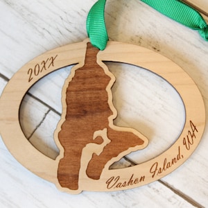 Adorno de madera de la isla Vashon, Washington, Maury, Navidad, personalizado, Seattle, Puget Sound, Seattle, Admiralty Inlet, Kitsap