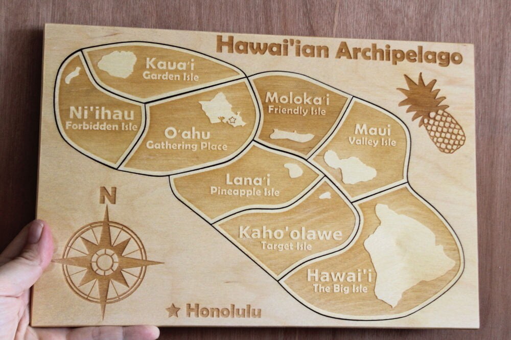 Hawaii Puzzle Hawaiian Islands Wooden Kids Puzzle Hawaii Etsy