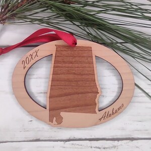 Jaarlijks houten ornament Alabama, Kerstmis, aangepast, gepersonaliseerd, ornament staatskaart, Huntsville, Crimson Tide, mobiel, Montgomery
