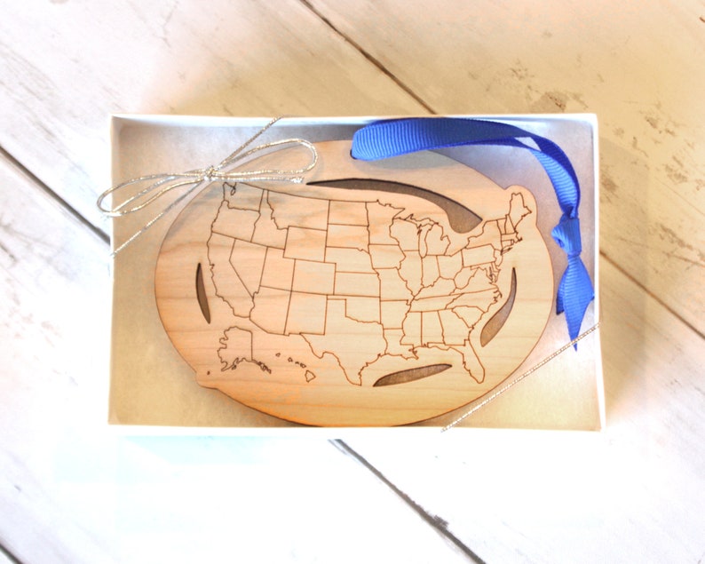 Custom Text and Cities US Map ornament, Road Trip Travel Ornament, long distance relationship, 50 state marathons image 9