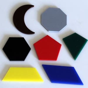 Complex Geometric Shapes, set of 7, colorful acrylic, montessori learning, shape recognition, Homeschool, beautiful math, math manipulative