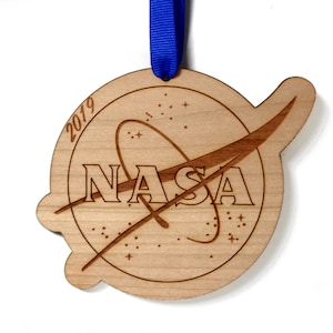 Ornamento do logotipo da NASA, almôndega, madeira da Flórida, presente espacial, personalizado, Cabo Canaveral, Orlando, Goddard Space Flight Center, Kennedy