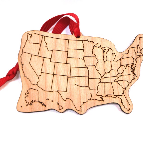 US State Map ornament, United States Ornament, Map Gift, USA Gift, Wooden Ornament, Cycle 3 CC gift, 50 States, Hawaii Alaska