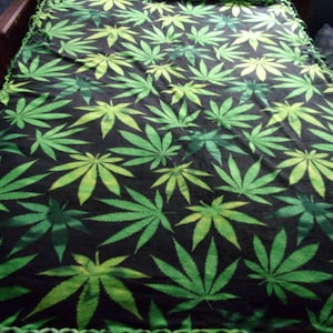 Marijuana leaves handmade fleece blanket