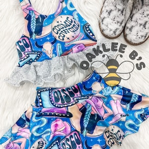 Disco cowgirl matching set top skirt skirted bummies