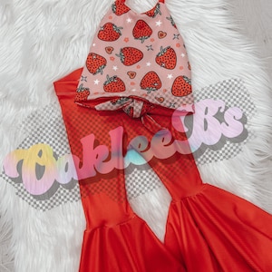 Baby toddler strawberry bells bell bottoms and halter top matching set