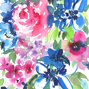 8x10 & 11x14 watercolor vibrant floral pattern art print | floral wall art home decor spring bloom nature inspired art expressive