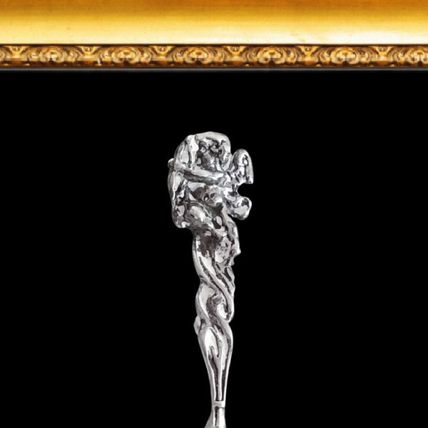 Rare Antique Art Nouveau CUPID Sterling Signed Salt Spoon ~ 3D Angel w/Bow & Arrow ~925 Silver~ OPTIONAL Glass Salt Cellar