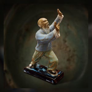 Vintage Shiwan Mudman Tai Chi Figurine, Mid-Century Chinese Martial Arts Master Statue, Wanjing China Glazed Stoneware