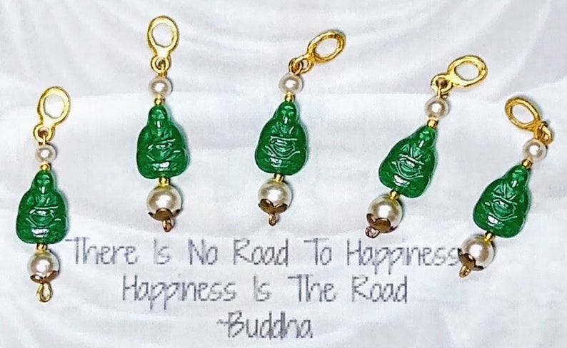 Handmade Vintage Happy Buddha Pearl Charm Pendant Dangle Earrings ~ Translucent Green Czech Glass ~ ALL NOS Vintage Components
