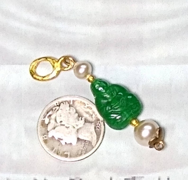 Handmade Vintage Happy Buddha Pearl Charm Pendant Dangle Earrings ~ Translucent Green Czech Glass ~ ALL NOS Vintage Components