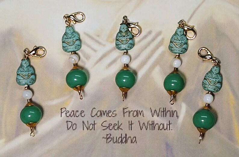 Handmade Vintage Happy Buddha Pearl Charm Pendant Dangle Earrings ~ Translucent Green Czech Glass ~ ALL NOS Vintage Components
