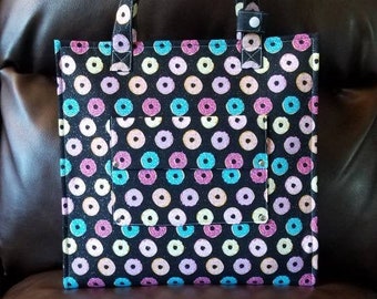 donut project bag with handles/cross stitch project bag/abc bag/vinyl front project bag/vinyl bag/travel bag/cross stitch bag/project tote