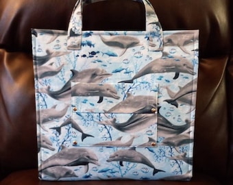 dolphin project bag con manici/cross stitch project bag/abc bag/vinyl front project bag/vinyl bag/travel bag/cross stitch bag/project tote