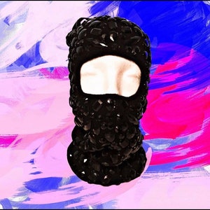 Cool Rhinestone Face Mask Balaclava Ski Bling Knitted Neon Hip Hop Punk  Beanie