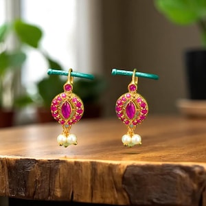 Maharashtrian Bugdi: Ruby Gold Plated Earrings