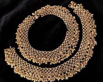 Payal Anklet with Golden polish and Rhinestones
