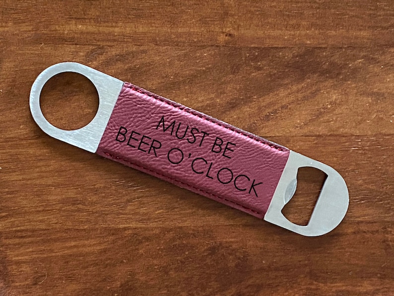 Burgundy Vegan Leather Wrapped Stainless Steel Custom Engraved 7 Bottle Opener