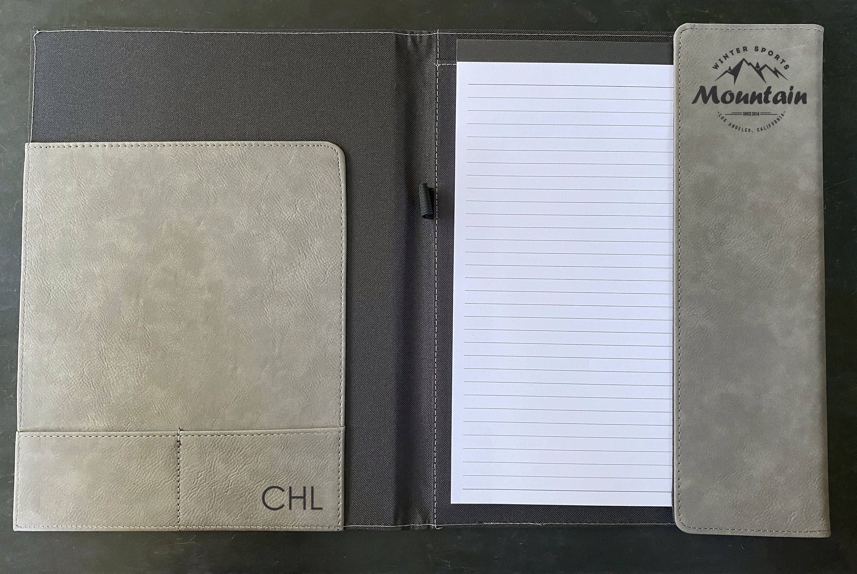 Gray- Custom Laser Engraved 9 1/2x12 Padfolio Notebook