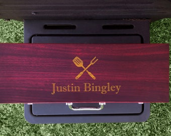 Tools Crossed - Custom Laser Engraved Rosewood & Stainless Steel BBQ Grill Set and Tools