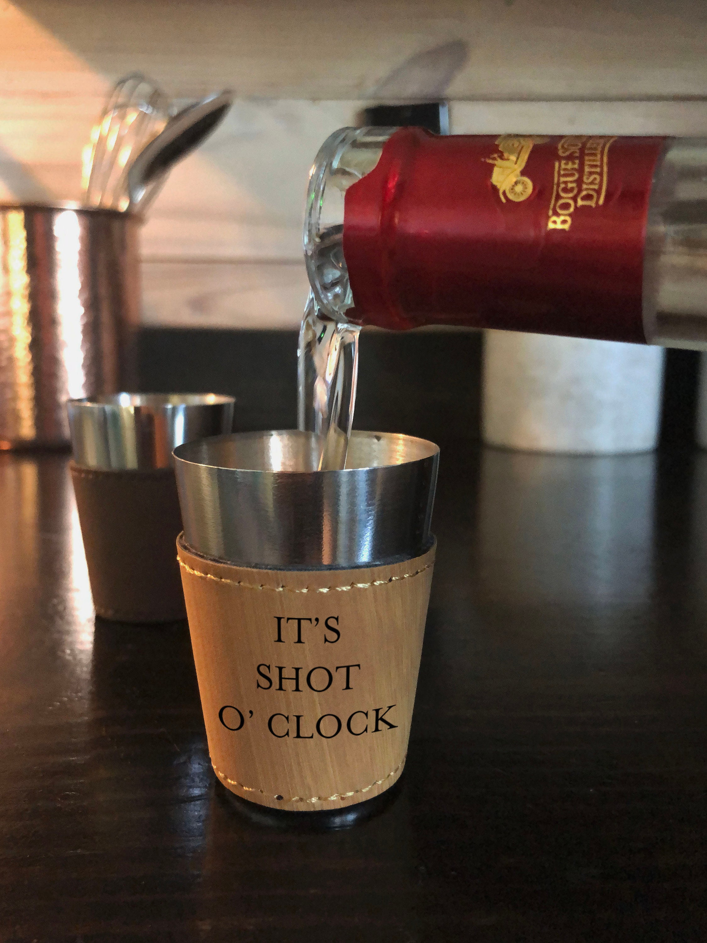 Custom Engraved Shot Glass Leatherette Wrapped Stainless Steel Etsy