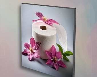 Clematis  Bathroom Photography Wall Art with toilet paper theme for bathroom