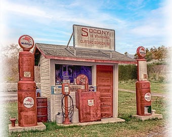 Gas and Oil Service Gas Station on tile