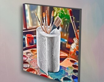 Artist Brushes, Bathroom Photography Wall Art with toilet paper theme for bathroom