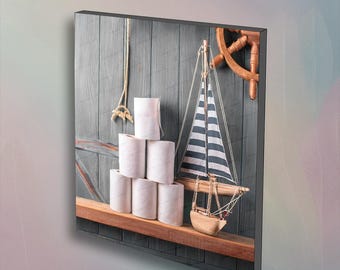 Sailboat. Bathroom Photography Wall Art with toilet paper theme for bathroom