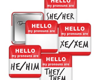 Square Pronoun Buttons - 11 Colors!