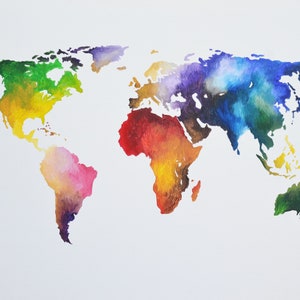 mapa del mundo arco iris, mapa del mundo pintado, mapa colorido, mapa del mundo, mapa pintado de colores
