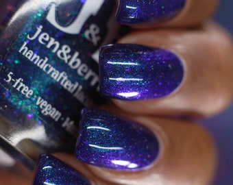 Holeshot purple/green shifty multichrome shimmer chameleon holo flakie indie nail polish Inspired by racing. Handmade by Jen & Berries