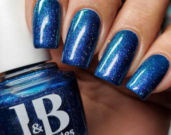Manage Your Funny - teal blue nail polish with shifting shimmer and holographic glitter - Jen & Berries New Year's Resolutions