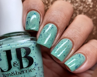 Shamrock Shaking Jen & Berries Wee Bit o' Irish pale mint green w/ gunmetal, green microflakies, shifting metallic flakes in blue lime gold