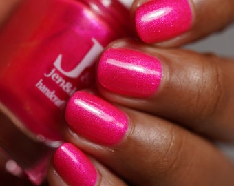 Cotton Candy Coma - Jen & Berries indie nail polish, neon pink nail polish with hot pink to orange to gold shifting shimmer.