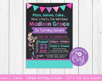 Editable - Chuck E. Cheese Birthday Invitation - Printable 4x6 & 5x7 - Invite Files - Digital  Print - Instant Download Personalized Invites