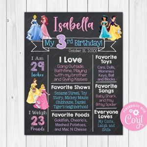 ANY AGE - Princess Chalkboard Poster Milestone Chart Printable 24x36 20x30 18x24 16x20 11x14 8x10 A1 A2 A3 A4 A5 - Digital Download Editable