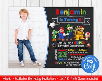 Editable - Mario Birthday Invitation - Printable 4x6 & 5x7 - Invite Files - Digital  Print - Instant Download Personalized Invites