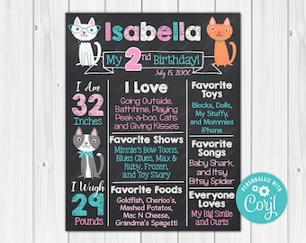 ANY AGE - Purr-fect Kitty Cat Chalkboard Poster Milestone Chart Printable 20x30, 16x20, 11x14, 8x10, & A1-A5 Digital Download Edit Editable