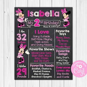 ANY AGE - Editable - Minnie Mouse Chalkboard Poster Milestone Chart - Printable 20x30 18x24 16x20 11x14 8x10 A1 A2 A3 A4 A5 Digital Download