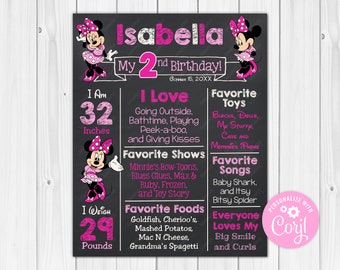 ANY AGE - Editable - Minnie Mouse Chalkboard Poster Milestone Chart - Printable 20x30 18x24 16x20 11x14 8x10 A1 A2 A3 A4 A5 Digital Download