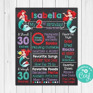 ANY AGE - Little Mermaid Chalkboard Poster Milestone Chart Printable 16x20, 11x14 or 8x10 - Photography Prop Digital Download Edit Editable