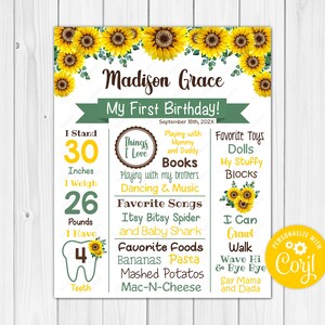 ANY AGE - Sunflower Chalkboard Poster Milestone Chart Printable - 20x30, 16x20, 11x14, 8x10 Photography Prop  Digital Download Edit Editable