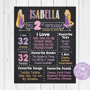ANY AGE  - Rapunzel Chalkboard Poster Milestone Chart Printable 20x30, 18x24, 16x20, 11x14, 8x10, & A1 - A5 - Digital Download - Editable