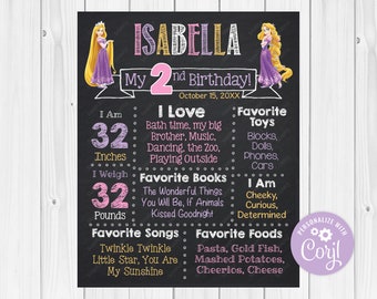 ANY AGE  - Rapunzel Chalkboard Poster Milestone Chart Printable 20x30, 18x24, 16x20, 11x14, 8x10, & A1 - A5 - Digital Download - Editable