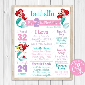 ANY AGE - Little Mermaid Chalkboard Poster Milestone Chart Printable 24x36 20x30 18x24 16x20 12x18 11x14 8x10 A1 - A5 Digital Download